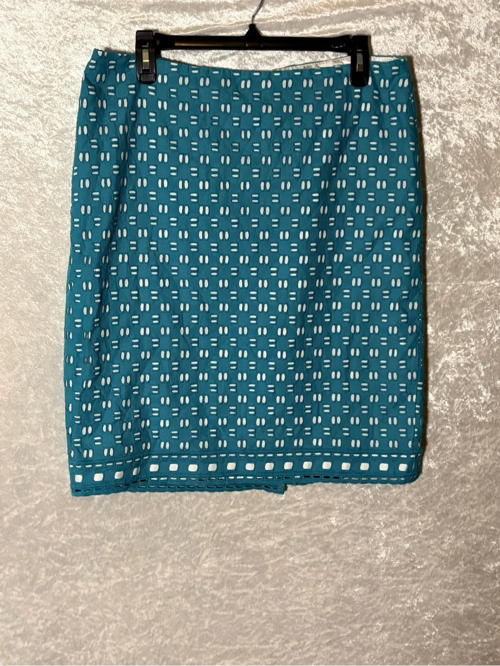 High-Waist Teal Eyelet 100%Cotton Pencil‎ Skirt